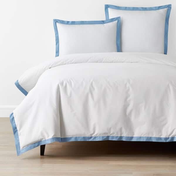 The Company Store Company Cotton Solid Border Porcelain Blue King/Cal King Cotton Percale Duvet Cover