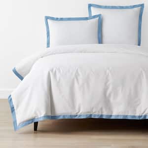 Company Cotton Solid Border Porcelain Blue Queen Cotton Percale Duvet Cover