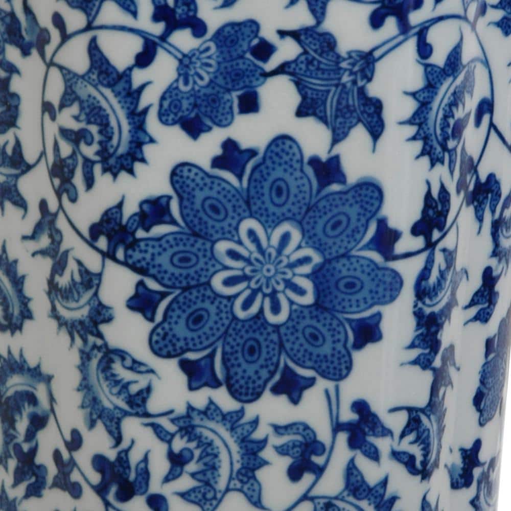 Classic Ming Blue and White Floral Porcelain Vase 14"