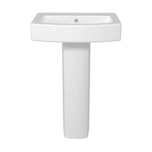 22 in. W x 17 in. D Vitreous China Rectangular Vessel Sink with Single Faucet Hole Pedestal Combo Bathroom Sink in White