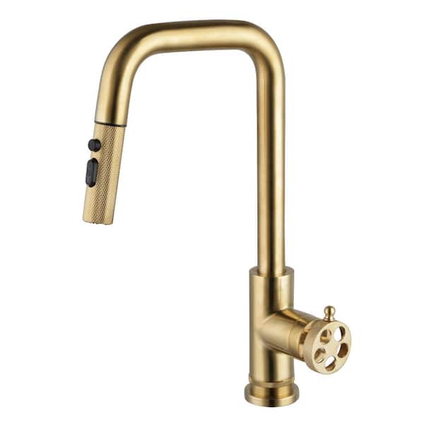 Wendell 1-Handle Deck Mount Pull-Down Sprayer Kitchen Faucet in Brushed Brass