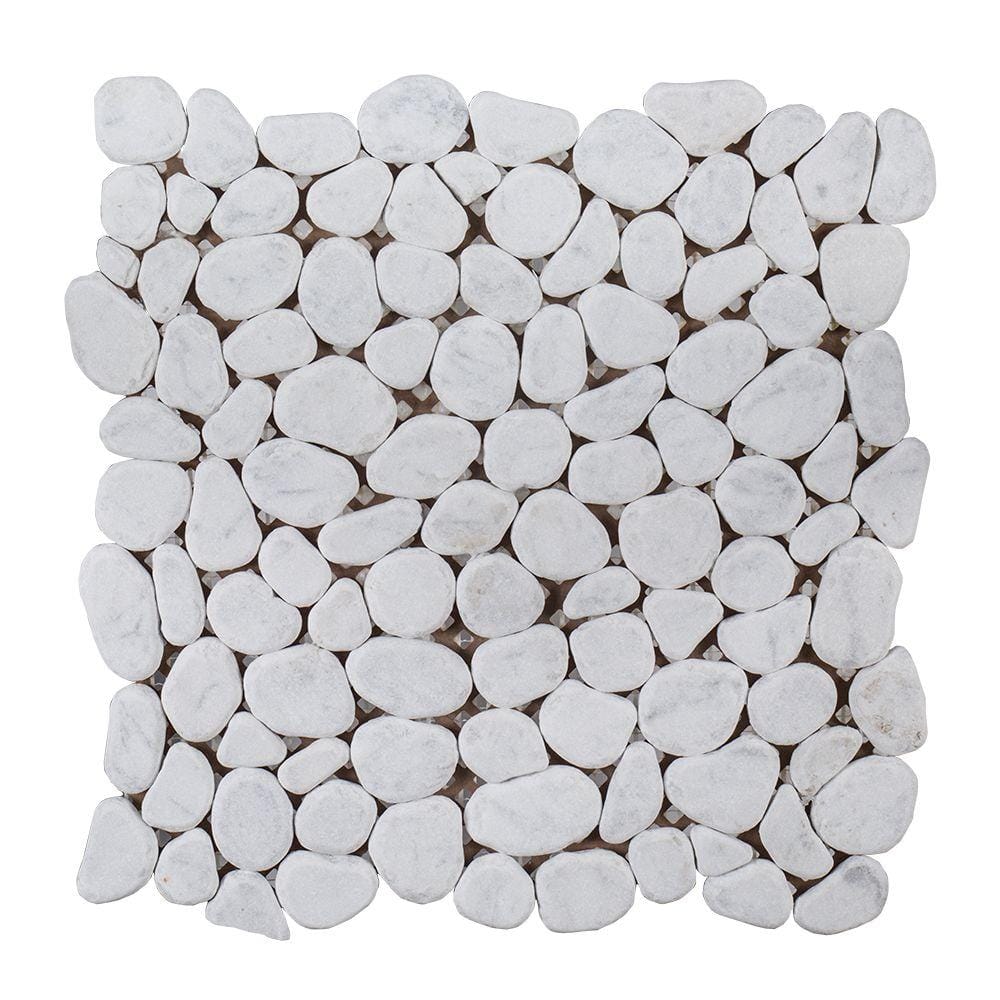 Jeffrey Court Winter Court White 115 In X 115 In Pebble Honed Marble Wall And Floor Mosaic Tile 0918 Sq Ft Each 96005 The Home Depot