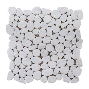 Winter Court White 11.5 in. x 11.5 in. Pebble Honed Marble Wall and Floor Mosaic Tile (0.918 sq. ft./Each)