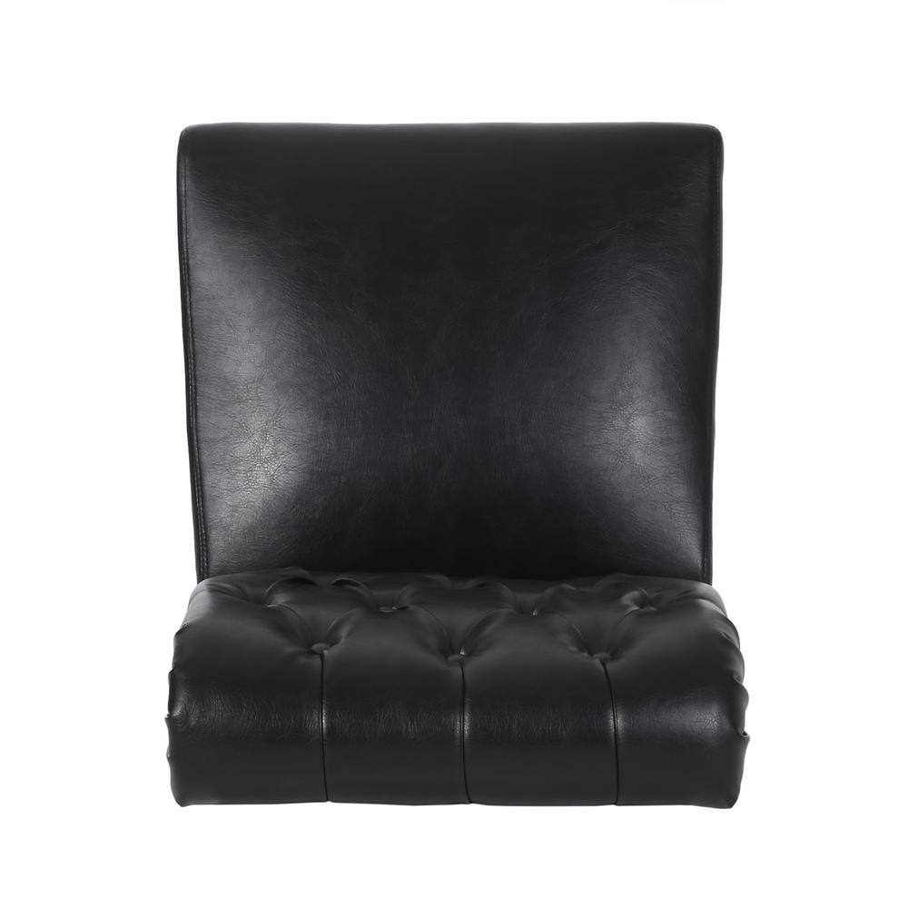 Midnight Black Faux Leather Tufted Dining Side Chairs, Set of 2