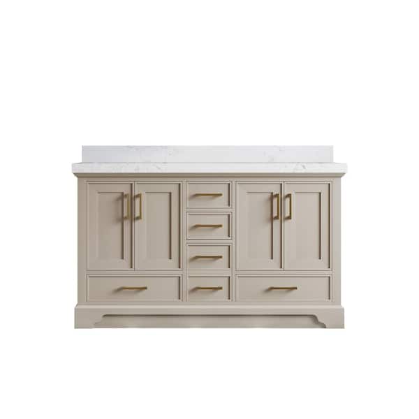 Willow Collections Charlotte 60 in. Double Sink Freestanding Fine Grain Bath Vanity with Empira White Qt. Top Unassembled
