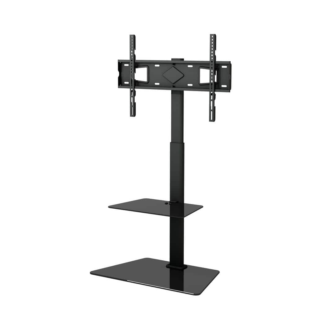 Swivel 70 Degrees Floor Stand with Mount and Two Shelves for 32 to 50-Inch TV 