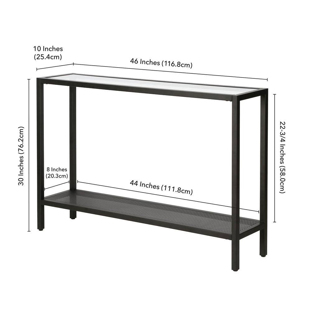 Evelyn&Zoe 46" Blackened Bronze Metal & Glass Console Table with Storage