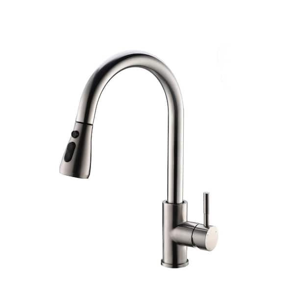 Satico Single Handle Touch Pull Down Sprayer Kitchen Faucet with Dual Function Sprayhead in Brushed Nickel