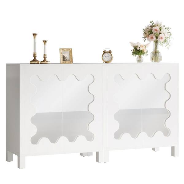 BYBLIGHT Ahlivia White Wood 59 in. Modern Sideboard Buffet Cabinet, Kitchen Coffee Cabinet with Storage