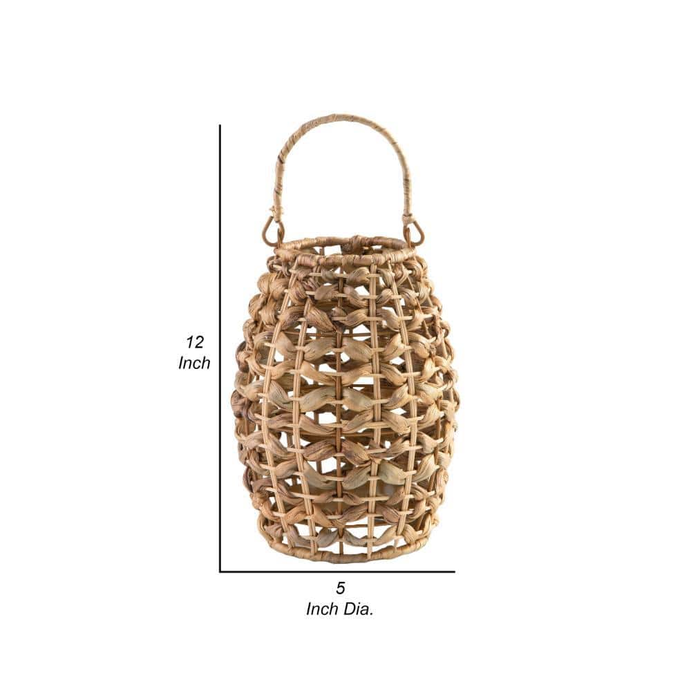 Brown Rattan Woven Hanging Candle Lantern, 13.25" Height