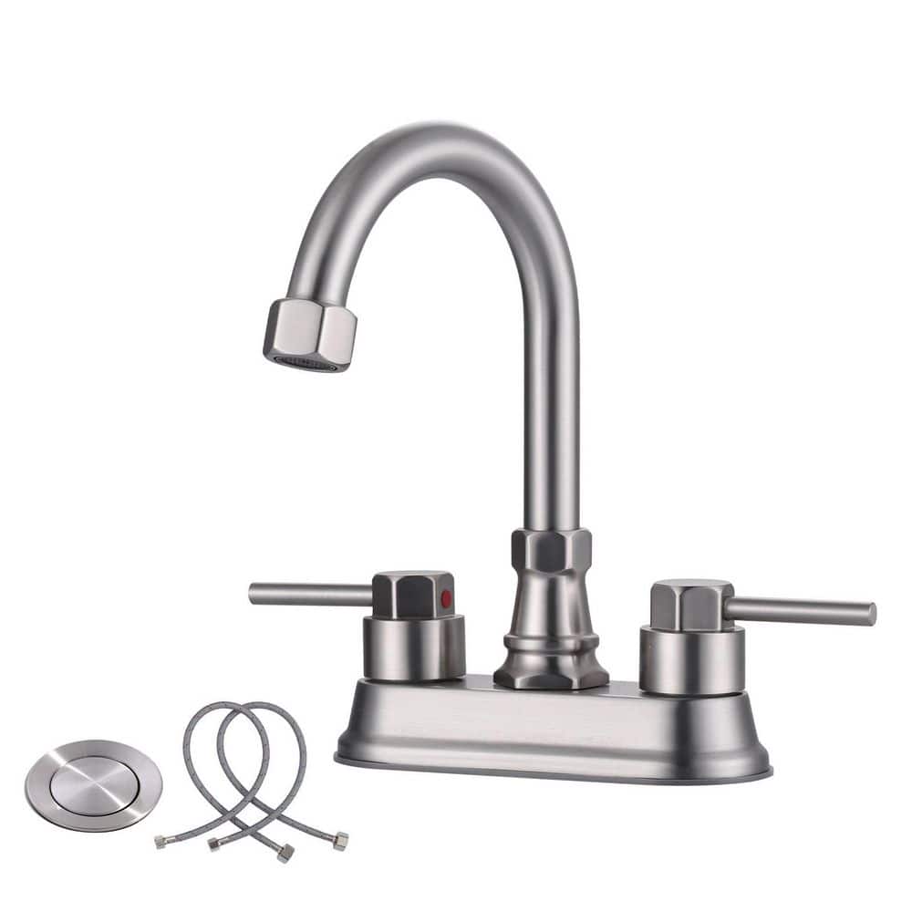 4 in. Centerset 3-Hole Double Handle High Arc Bathroom Faucet with Pop Up Drain and Supply Hoses in Bruhsed Nickel price history on PriceWatchPro