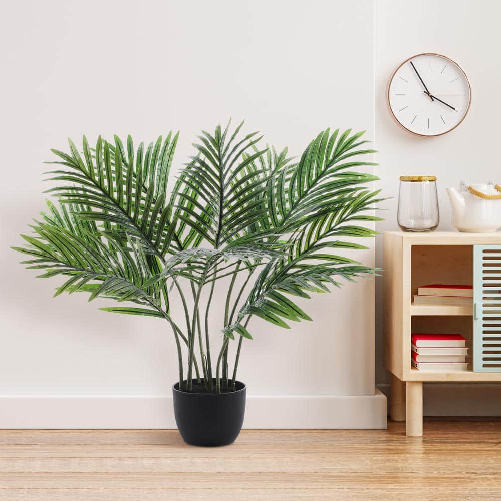 Tropical Paradise 24" Artificial Areca Palm with LED Lights in Black Pot
