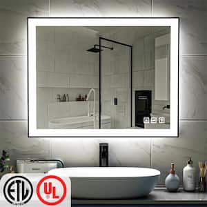 40 in. W x 32 in. H Rectangular Framed LED Anti-Fog Wall Bathroom Vanity Mirror in Black with Backlit and Front Light