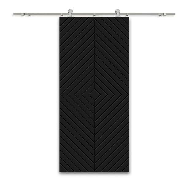 CALHOME Diamond 36 in. x 80 in. Fully Assembled Black Painted MDF Modern Sliding Barn Door with Hardware Kit