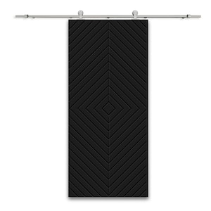 Diamond 30 in. x 96 in. Fully Assembled Black Stained MDF Modern Sliding Barn Door with Hardware Kit