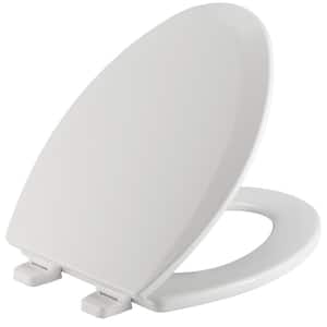 Adjustable Elongated Closed Front Enameled Wood Toilet Seat in White