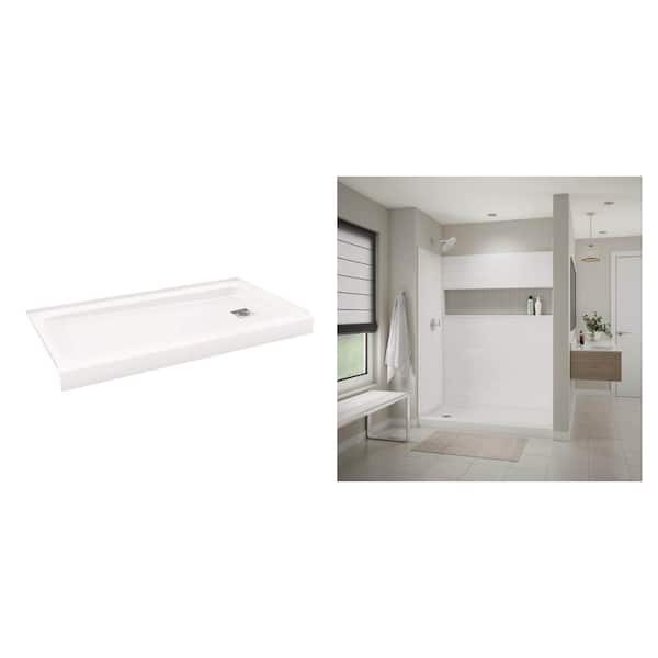 Aloha ShowerCast 60 in. L x 32 in. W Right Shower Pan Base and NexTile 60 in. W x 32 in. L x 74 in. H Shower Wall Kit