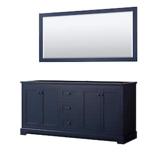 Avery 71 in. W x 21.75 in. D x 34.25 in. H Double Bath Vanity Cabinet without Top in Dark Blue with 70 in. Mirror