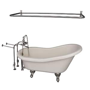 5 ft. Acrylic Ball and Claw Feet Slipper Tub in Bisque with Brushed Nickel Accessories