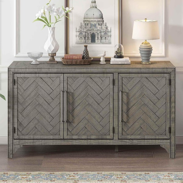 Gray Wood 60 in. Sideboards with Adjustable Shelve