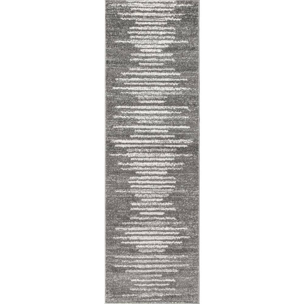 Gray and Ivory Striped Synthetic Runner Rug