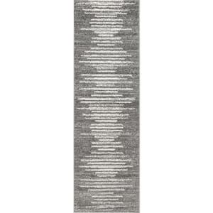 Aya Berber Stripe Geometric Gray/Cream 2 ft. x 8 ft. Runner Rug