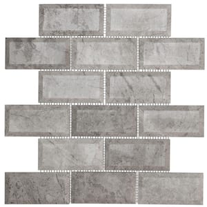 Tundra Grey 2 x 4 Beveled 10 in. x 11.75 in. Interlocking Polished Marble Mosaic Tile (0.815 sq. ft./Each)