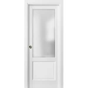 1422 24 in. x 80 in. 1 Panel White Finished Pine Wood Sliding Door with Pocket Hardware