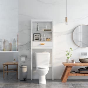 23.6 in. W. x 64.8 in. H x 7.8 in. D White Over the Toilet Storage with Drawers