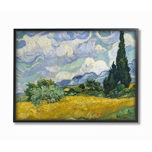 16 in. x 20 in. "Van Gogh Wheat Field with Cypresses Post Impressionist Painting" by Vincent Van Gogh Framed Wall Art