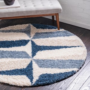 Hygge Shag Balanced Blue 3 ft. 3 in. x 3 ft. 3 in. Round Rug