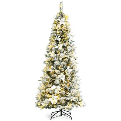 Artificial Christmas Tree 7 ft. Pre-Lit Snow-Flocked Christmas Tree Hinged Pencil Xmas Tree