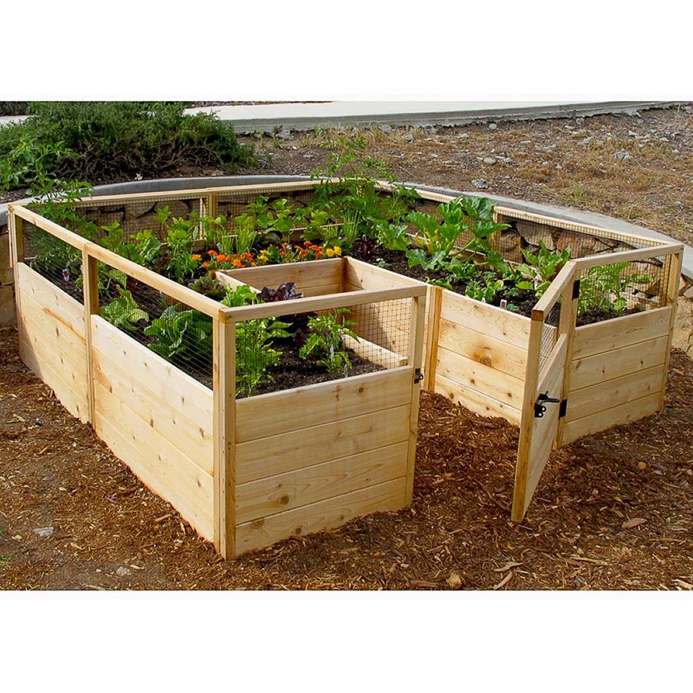 8 ft. x 8 ft. Cedar Raised Garden Bed with Mesh Fencing