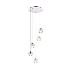 Timeless Home 11.8 in. L x 11.8 in. W x 3.7 in. H 5-Light Chrome with Clear Crystal Modern Pendant