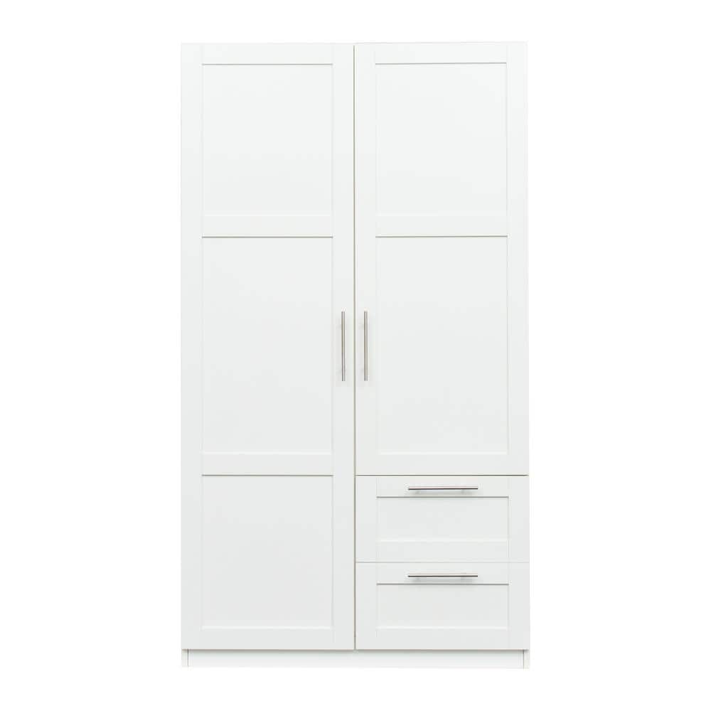 White High Wardrobe and Kitchen Cabinet with 2 Doors, 2 Drawers and 5 Stora