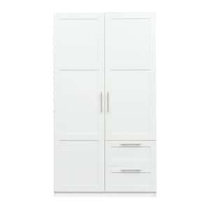 White High Wardrobe and Kitchen Cabinet with 2 Doors, 2 Drawers and 5 Storage Spaces