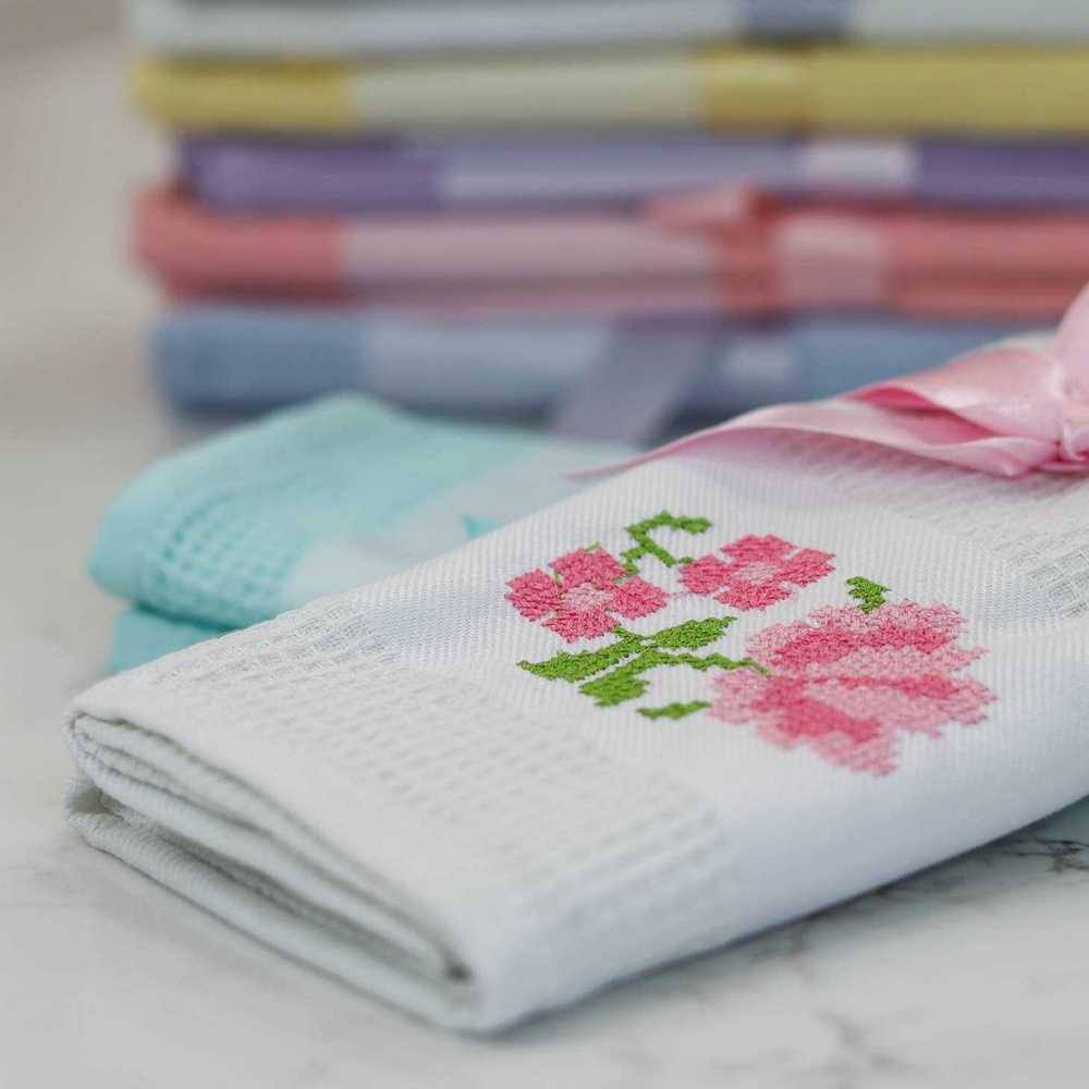 Arctic Blue and White Cotton Waffle Weave Kitchen Towel Set (Set of 6)