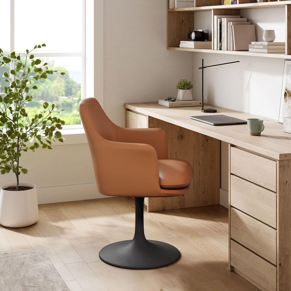 Lippa Faux Leather Swivel Dining Armchair in Black Tan