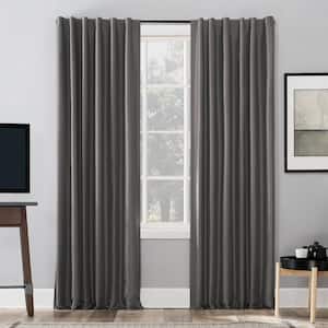 Evelina Fau x Dupioni Silk Thermal 50 in. W x 63 in. L 100% Blackout Back Tab Curtain Panel in Iron Gray (Single Panel)