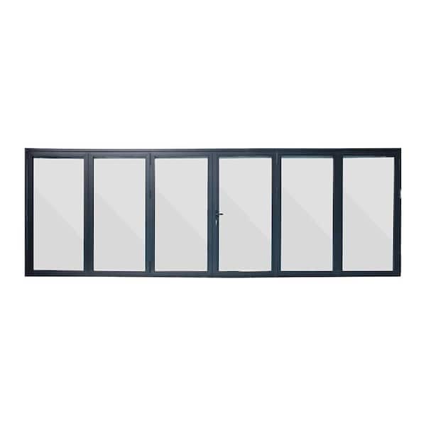 Eris 192 in. x 80 in. Center Opening/Outswing Double Tempered Glass Black Aluminum Folding Patio Door