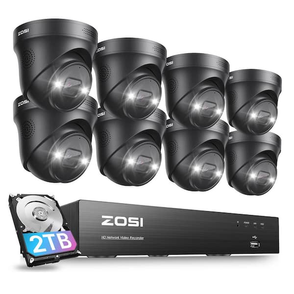 4K UHD 8-Channel 2TB PoE NVR Security Camera System with 8 8MP Wired Black Spotlight Cameras, Person Vehicle Detection