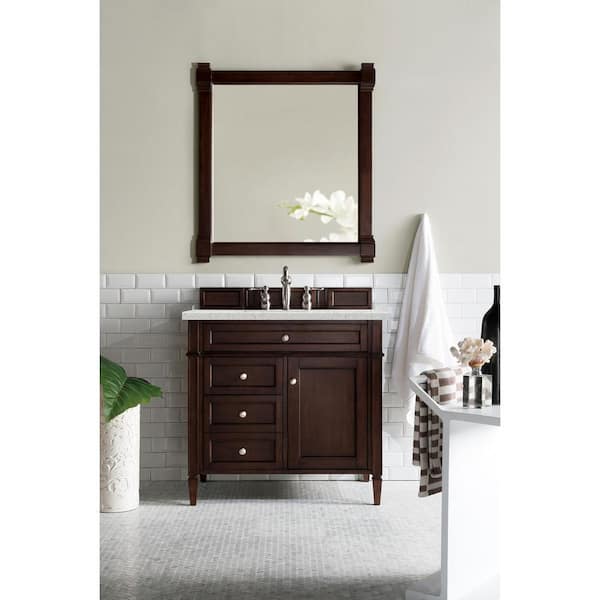 Brittany 36 in. W x 23.5 in. D x 34 in. H Single Bath Vanity in Burnished Mahogany with Eternal Jasmine Pearl Top