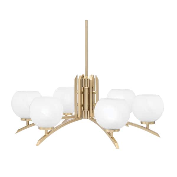 Unbranded Siena 26.25 in. 6-Light New Age Brass Chandelier with 5.75 in. White Marble Glass Shades, no bulbs included