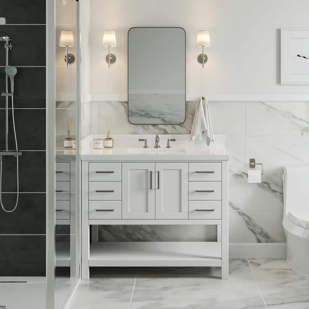 ARIEL Magnolia 43 in. W x 22 in. D x 36 in. H Bath Vanity in White with ...
