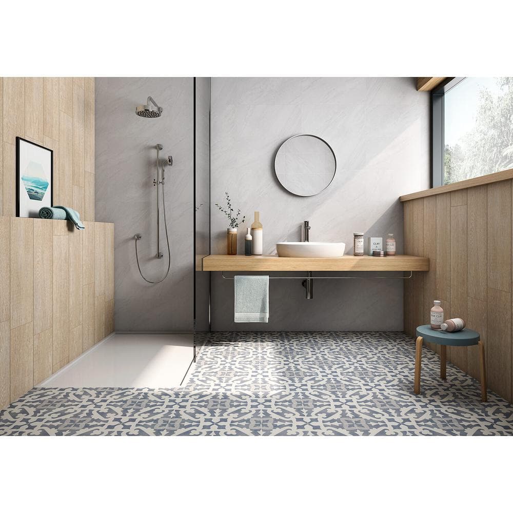 Anabella 9" x 9" Blue and White Porcelain Patterned Tile