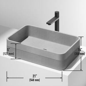 Cypress Modern Gray Concreto Stone 21 in. L x 14 in. W x 5 in. H Rectangular Fluted Bathroom Vessel Sink