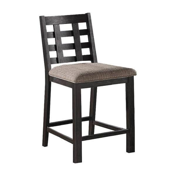 Benjara Trixy Espresso Brown and Brown Wood Frame Counter Stool with Cushion