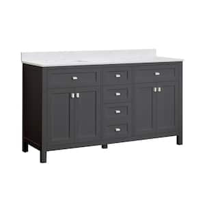 Juniper 60 in. W x 21 in. D x 34-1/2 in. H Double Vanity in Charcoal Gray with Engineered Stone Top and Ceramic Basins