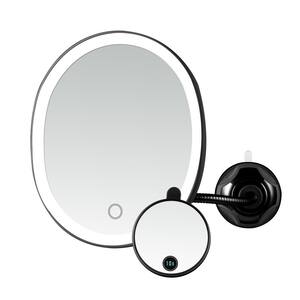 11.5 in. W x 8.5 in. H Framed Gooseneck Bathroom Vanity Mirror w/10X Mini Magnet Mirror & Suction Cup Mounting in Black