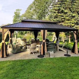 12 ft. x 20 ft. Bronze Aluminum Hardtop Gazebo Canopy for Patio Deck Backyard Heavy-Duty with Netting and Curtains